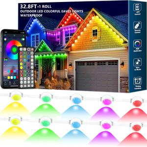 32.8FT Permanent Outdoor RGB Lights,IP67 Waterproof Smart LED Eaves Lights with App/Remote Control,for Christmas and All Holiday Decor,Daily and Accent Lighting,House Roof and Garden Lighting