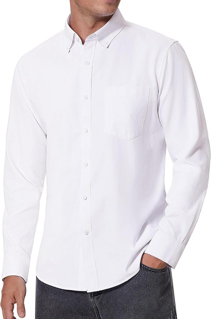 Alimens & Gentle Men's Oxford Shirts Regular Fit Button Down Shirt Business Casual Shirts Long Sleeve Dress Shirt (Small, White)