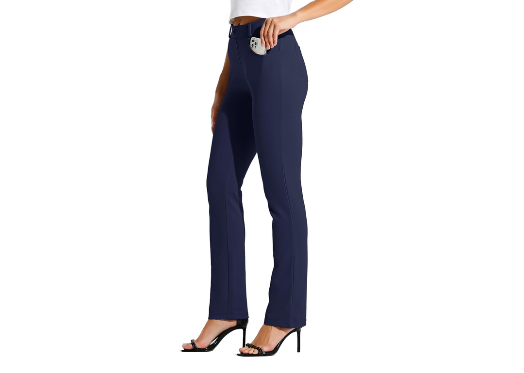 Willit Women's Yoga Dress Pants Straight Leg Work Slacks Stretchy Office Casual Pants 4 Pockets Belt Loops 31'', M