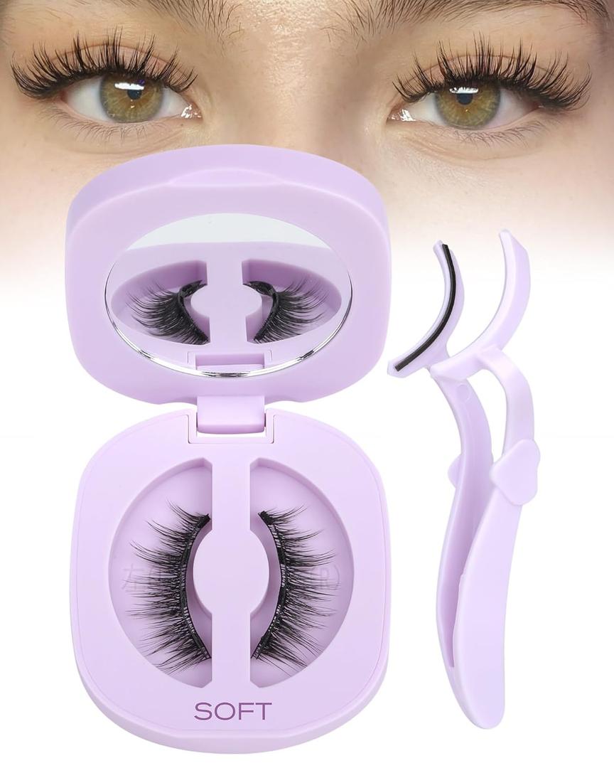 JIMIRE Magnetic Eyelashes Natural Look Wispy Magentic Lashes Reusable Magnetic Eyelashes with Applicator No Glue Needed Press on Magnetic Lashes Quick to Wear