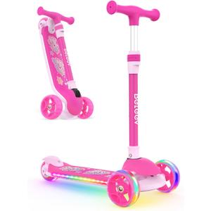 BELEEV A9 Kids Scooter with LED Light-Up Wheels & Deck, 3 Wheel Folding Scooter for Toddlers Girls Boys Ages 3-12, Adjustable Handlebar, Lean to Steer, Extra-Wide Wheels, Kick Scooter for Children