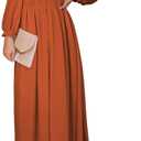 BLENCOT Womens Casual Long Sleeve Tiered V Neck Dress Pleat Ruched Ruffled Dress Solid Color Flowy Swing Midi Long Dresses (Red, S)