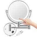 Wall Mounted Lighted Makeup Mirror, 8 Inch Double-Sided 1X 5X Magnifying Mirror for Bathroom, 11'' Extendable Arm, 360 Swivel, Touch DimmableLED Lights, Powered by Plug in, Chrome