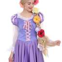 Angelaicos Womens 47 Inch Long Braids Blonde Costume Rapunzel Wig with 10pcs Flowers