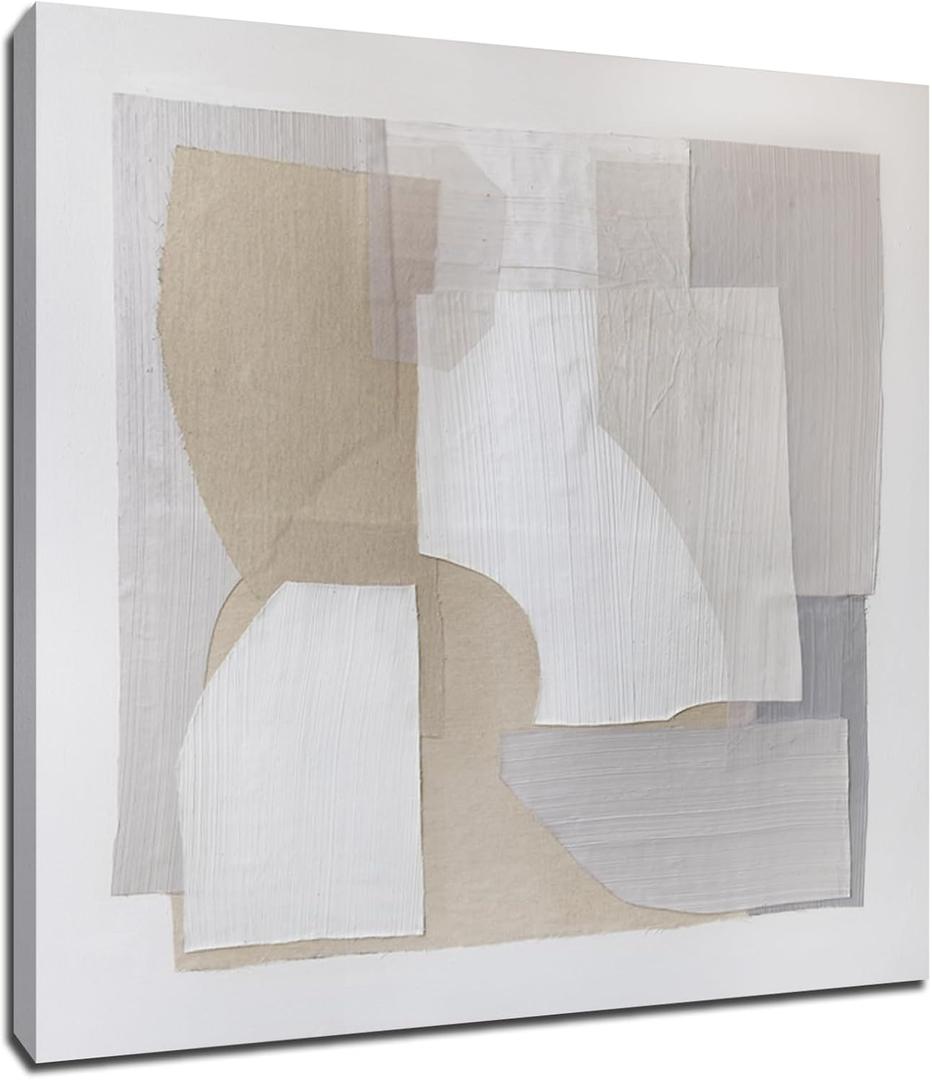 SHEYOYE Beige Hand Painted Abstract Wall Art for Living Room 40x40 Inch