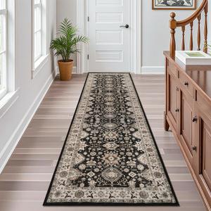 Washable Hallway Runner Rug 3x10: Non Slip Runner Rugs with Rubber Backing Soft Kitchen Rug Farmhouse Distressed Carpet Runner for Living Room Bedroom Bathroom (Black, 3X10)