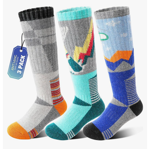 ANTSANG 3 Pairs Kids Merino Wool Ski Socks Boys Girls Thermal Thick Warm Winter Cozy Socks for Skiing Snowboarding