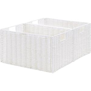 Vagusicc Wicker Storage Basket, Set of 2 Hand-Woven Paper Rope Wicker Basket, Small Storage Baskets for Organizing Toilet Paper Basket, Foldable Large Cube Storage Organizer Bins for Shelves (White)