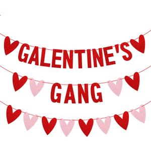 Glitter Galentines Gang Banner with Love Hearts - No DIY - Women Girl Lady Galentines Day Decorations