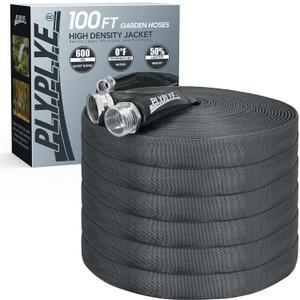 100ft Non-Expanding Garden Hose Ultra-Light, Kink-Free, High-Pressure, Abrasion-Resistant, Durable, All-Weather, Eco-Friendly, Black & Gray