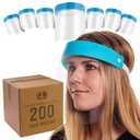 Salon World Safety 200 Face Shields (20 Packs of 10) - Ultra Clear Protective Full Face Shields to Protect Eyes, Nose and Mouth - Anti-Fog PET Plastic, Elastic Headband - Sanitary Droplet Splash Guard (Blue)