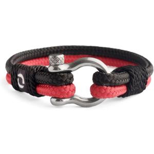 Mens Rope Bracelet - Stainless Steel Silver Shackle, Extremely Durable and Scratch Resistant Waterproof Paracord, Handmade, Nautical Wristband for Men (BlackRed)