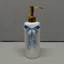 Handmade Ceramic Bow Soap Pump Dispenser Hand Lotion Liquid Dispenser Refillable for Kitchen and Bathroom Decorative (Ribbon Blue)