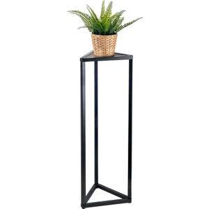 MyGift 36 Inch Tall Plant Stand Indoor - Modern Triangular Corner Plant Stand, Large Torched Wood and Black Metal Frame Plant Pot Pedestal Holder