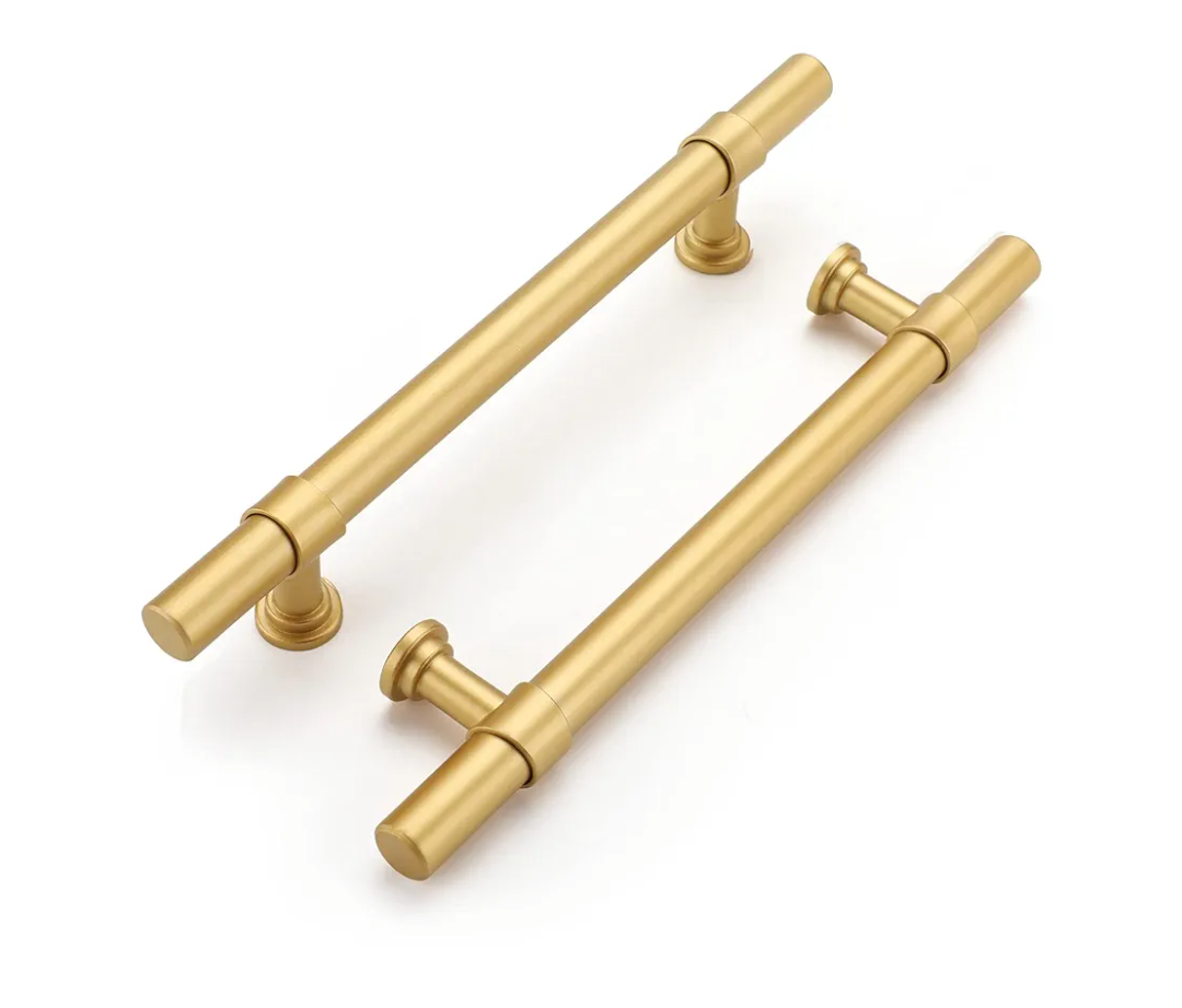 Haliwu 4 Pack Gold Cabinet Handles Brushed Brass Drawer Pulls for Kitchen Hardware Handles Barrel Dresser Cabinet Pulls,5 inch Hole Center