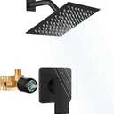 Heyalan 8 Inch Shower Head and Handle Set Square Shower Faucet Set Bathroom Rainfall Shower Faucet Set Stainless Steel Showerhead Single Function Shower Trim Kit,Male Thread Valve,Matte Black Recycled Claim Standard Blended
