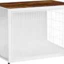 DWANTON Dog Crate Furniture with Cushion, Wooden Kennel Table with Double Doors, Indoor Dog House, Extra Large Size, 43.3" L, White+Rustic Brown