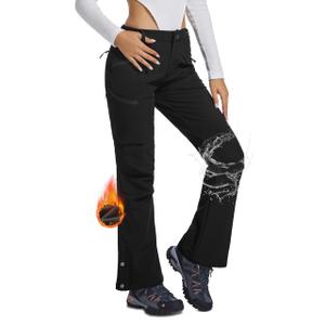 Women's Snow Ski Hiking Pants Waterproof Fleece Lined Softshell Insulated Winter Snowboarding Outdoor Flare Pants 2XL