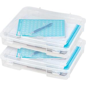 IRIS USA Board Game Storage Craft Organizer Box with Snap-Tight Latch Lid, 2-Pack Portable Plastic Case Bin for Puzzles, Magazines, Hobbies, Art Supplies, Fits 8.5" x 11" & A4 Papers, Thick, Clear