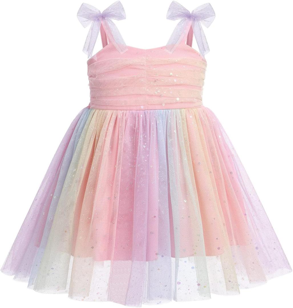 Baby Girl Birthday Dress Sleeveless Backless Princess Tutu Dress Toddler Cake Smash Party Photo Shoot Tulle Dresses (2-3T, Rainbow)