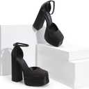 DREAM PAIRS Women’s High Chunky Platform Closed Toe Block Heels Square Toe Ankle Strap Dress Wedding Party Pumps Shoes Aurelia,Size 10,Black-Satin,SDPU2319W