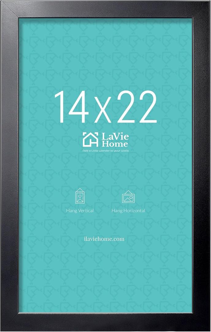 LaVie Home 14x22 Picture Frame Black Poster Frame, Stable and Sturdy Frame and Polished Plexiglass, Horizontal and Vertical Format of The Walls 1 Pack
