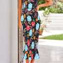 PRETTYGARDEN Women's Summer Midi Bodycon Dresses One Shoulder Strappy Tiered Ruffle Floral Boho Sun Dress (XL)