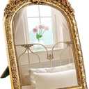 YUSONG Vintage Makeup Desk Mirror - 7" Gold Antique Mirror for Tabletop Resin Frame Decorative Wall Art for Living Room, Bedroom Decor, Vanity Table, Size: 9"L x 5.7"W