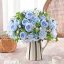 ASTRYAS 8Pcs Artificial Peonies Blue Silk Peonies Faux Flower Bouquet Fake Blue Peonies Artificial Flowers Table Centerpieces for Bridal Wedding Home Party Office Decoration Bulk (8pcs White Peony Mixed)