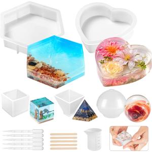 Resin Molds Silicone Kit, 8 in 1 Large Silicone Molds for Epoxy Resin, Flowers Preservation, Ideal Resin Starter Kit Including Hexagon, Heart, Sphere, Pyramid, Cube and Set Tools Resin Molds Silicone Kit, 8 in 1 Large Silicone Molds for Epoxy Resin, Flowers Preservation, Ideal Resin Starter Kit Including Hexagon, Heart, Sphere, Pyramid, Cube and Set Tools