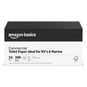 Amazon Basics FSC certified paper 2-Ply White Quick Dispensing Toilet Paper for RV's & Marine, Waste-Tank Compatible, 300 Sheets per Roll - 24 Rolls, 24 Count