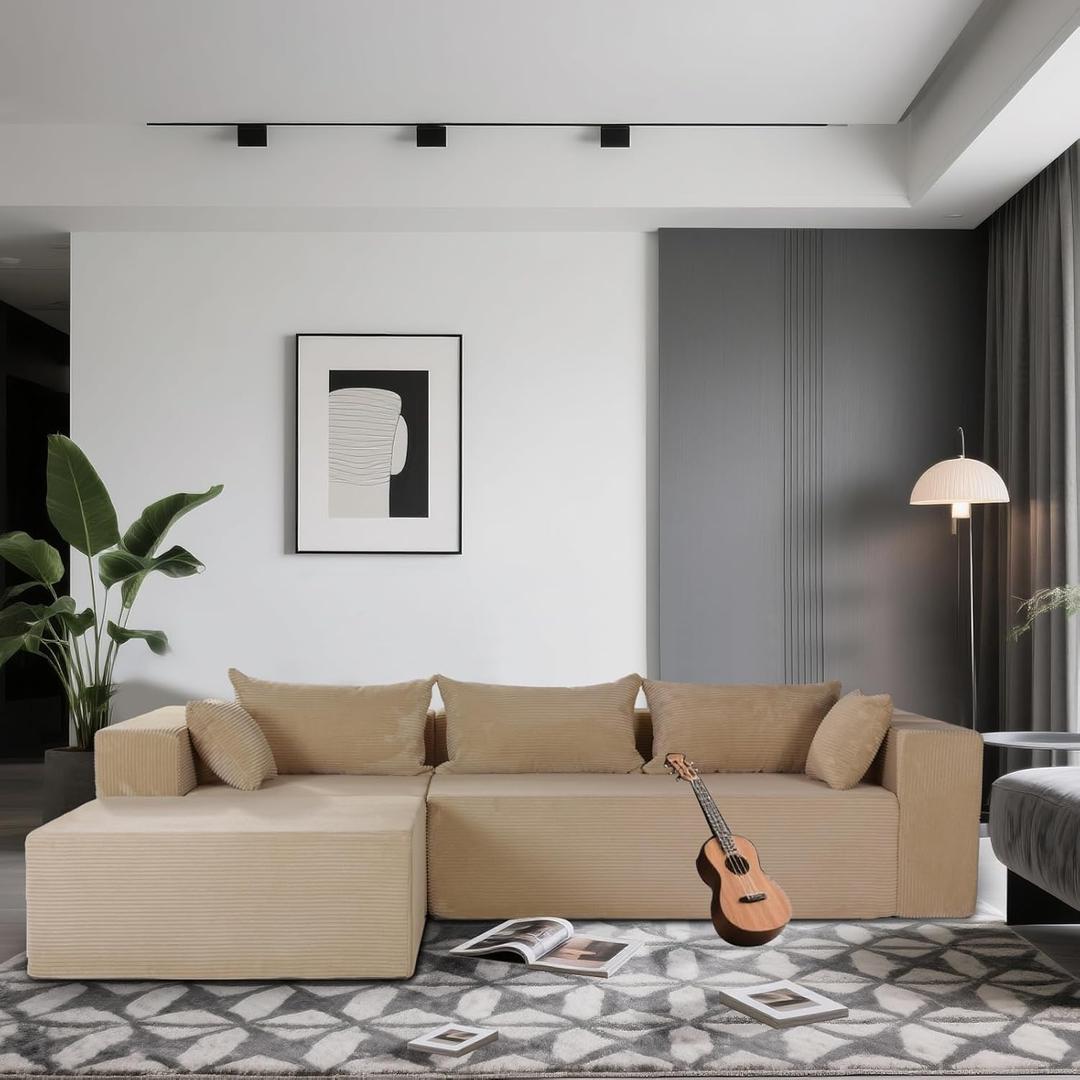108Modular Sectional Sofa Couch with Ottoman  L-Shaped Cloud-Like Comfort, Premium Corduroy Fabric, No Assembly, Big & Tall Plush Couch for Living Room & Apartment