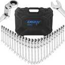 DISEN Ratcheting Wrench Set 25pcs, Flex Head Ratchet Wrenches Double Foldable, Metric 8-19mm and SAE 1/4'' -3/4'', 72-Teeth, Cr-V Steel,12 Point Combination Wrench set with Heavy Duty Case