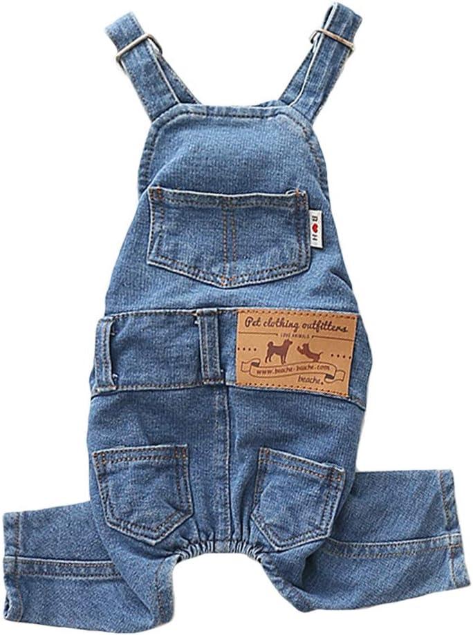 Dog Denim Jumpsuit Costumes Cat Pet Jean Overalls Clothes for Yorkie Bulldog (S, Blue)