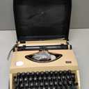 Beige Classic Manual Typewriter Vintage-Style, Portable Writing Machine with Carrying Case, 2 Ink Ribbons & 100 Kraft Sheets, Decorative Display for Home Office