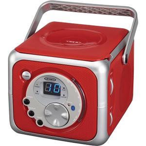 Jensen CD-555RS Red CD Bluetooth Boombox Portable Bluetooth Music System with CD Player +CD-R/RW & FM Radio with Aux-in & Headphone Jack Line-in Limited Edition- (Red)