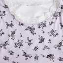 RoseSeek Girl's Ditsy Floral Print Lace T Shirt Short Sleeve Ribbed Ruched Cute Tee Shirts Summer Tops