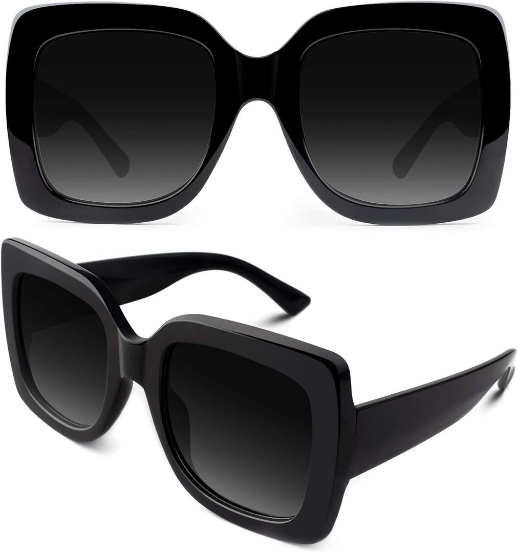 GQUEEN Oversized Square Frame Sunglasses Womens Retro Vintage Trendy Shades,S904 (Retro Black Frame/Grey Lens)