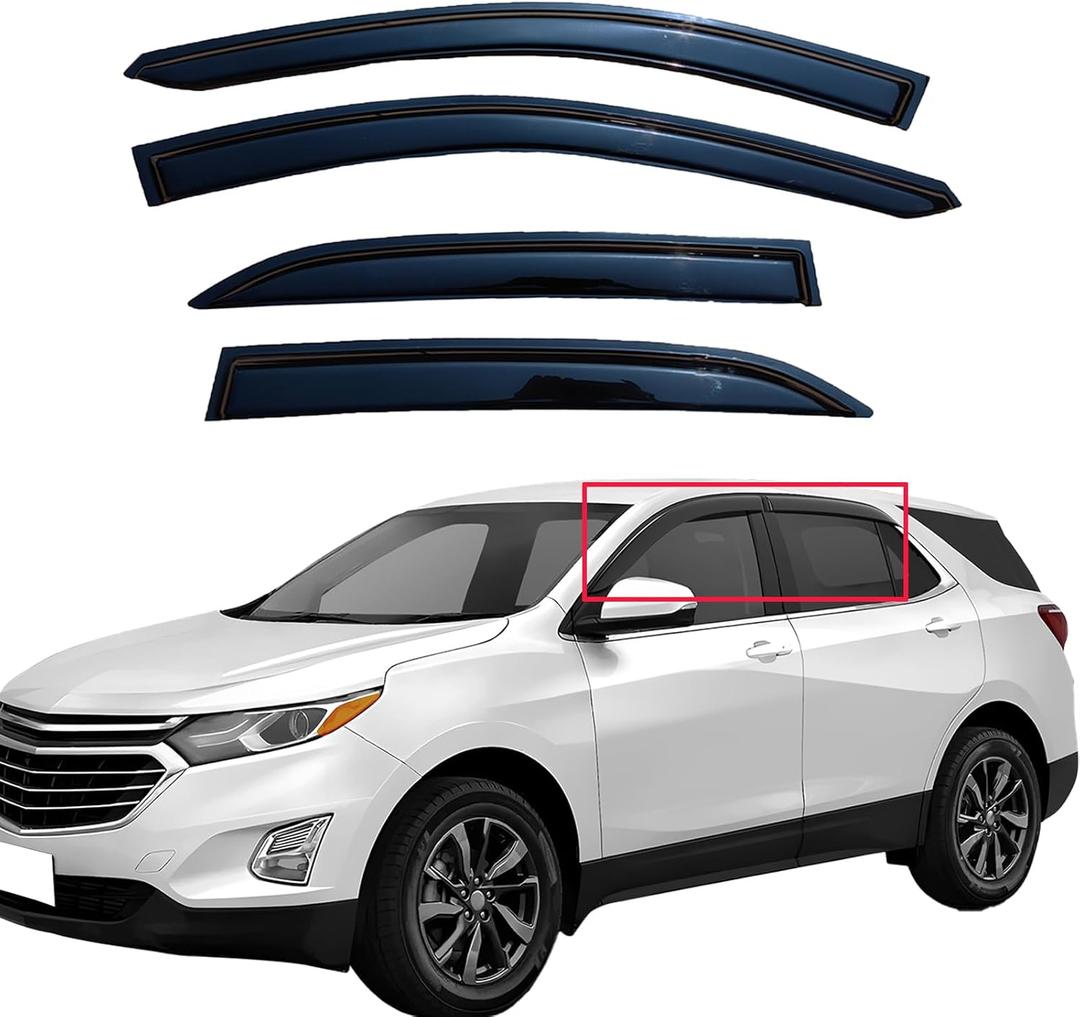 Extra Durable Window Deflectors for 2018-2024 Chevrolet Equinox,Tape on Window Vent Visors Rain Guards,UV-Resistant & Noise Reduction (4-Piece Set),Rain Deflectors for Car Windows