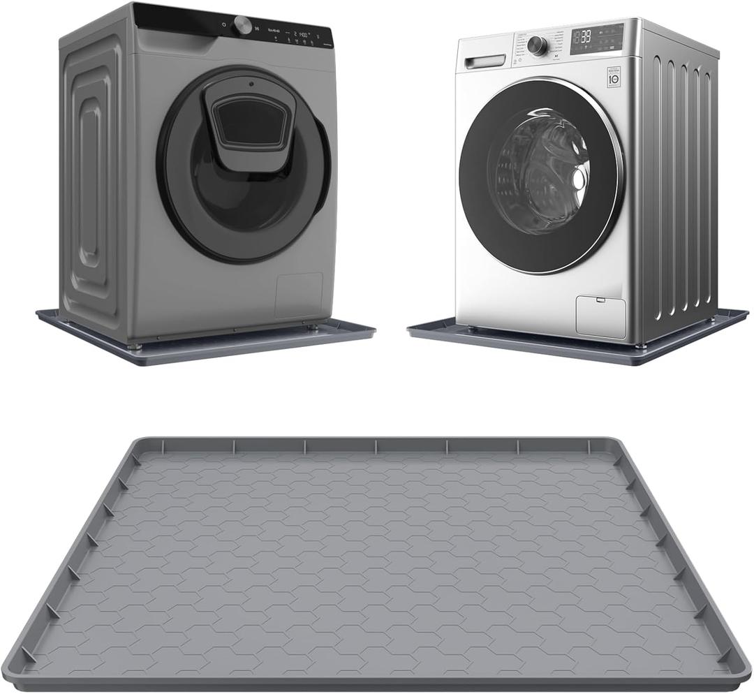 Washing Machine Drain Pan Silicone Mat, Thickened Large 30" X32 NonSlip Waterproof Drip Tray, 1 inch Raised Edge Mat for Under Dryer or Washer, AntiVibration,Floor Leak Protector for Laundry Room