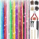 22 Colors 7700 Strands Hair Tinsel Kit, 48 Inch Glitter Tinsel Hair Extensions for July Fourth Christmas New Year Halloween Cosplay, Heat Resistant Fairy Hair Accessories for Girls, Kids, Women (1 Count (Pack of 22))