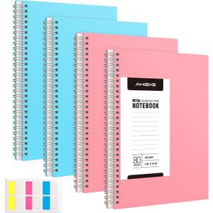 AHGXG Spiral Notebook - 4 Pack College Ruled Notebooks, 7.6" x 10" B5 Large Journal for Women, 100GSM Thick Paper, 160 Pages Journals for Writing Work School, Blue Pink