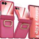 Vizvera for Samsung Galaxy Z Flip 7 Case with Ring Holder[Slim Design][Screen Protector][Hinge Protection] Translucent Matte Shockproof Protective Phone Case for Galaxy Z Flip 7(Ring Magenta)