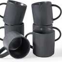 Famiware Coffee Mug Set for 6, Star 16 oz Catering Mugs Cup Set with Handle for Coffee, Tea, Cocoa, Milk - Ceramic Stoneware Drinkware Set, Matte Dark Charcoal