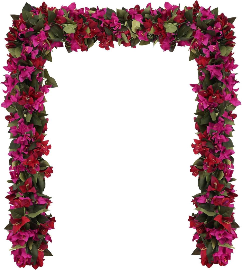 4PCS 7.2ft/Piece Artificial Bougainvillea Flowers Garland Deep Pink and Red Vines Silk Bougainvillea Artificial Flowers for Wedding Arch Table Garden Wall Decor(Deep Pink and Red)