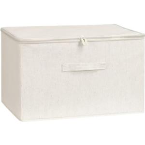 [3 Pack] Beige Cotton Linen Collapsible Storage Bins for Home Organization, Waterproof Fabric Foldable Organizer Boxes, 19.29 x 14.57 x 12.2 Inches, Zippered Flap & Handle (Extra Large)