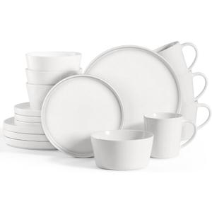 HaWare Stoneware Dinnerware Sets, 16-Piece Dishes Set for 4, Chip & Scratch Resistant Plates and Bowls Set, Speckled Starlight Whith