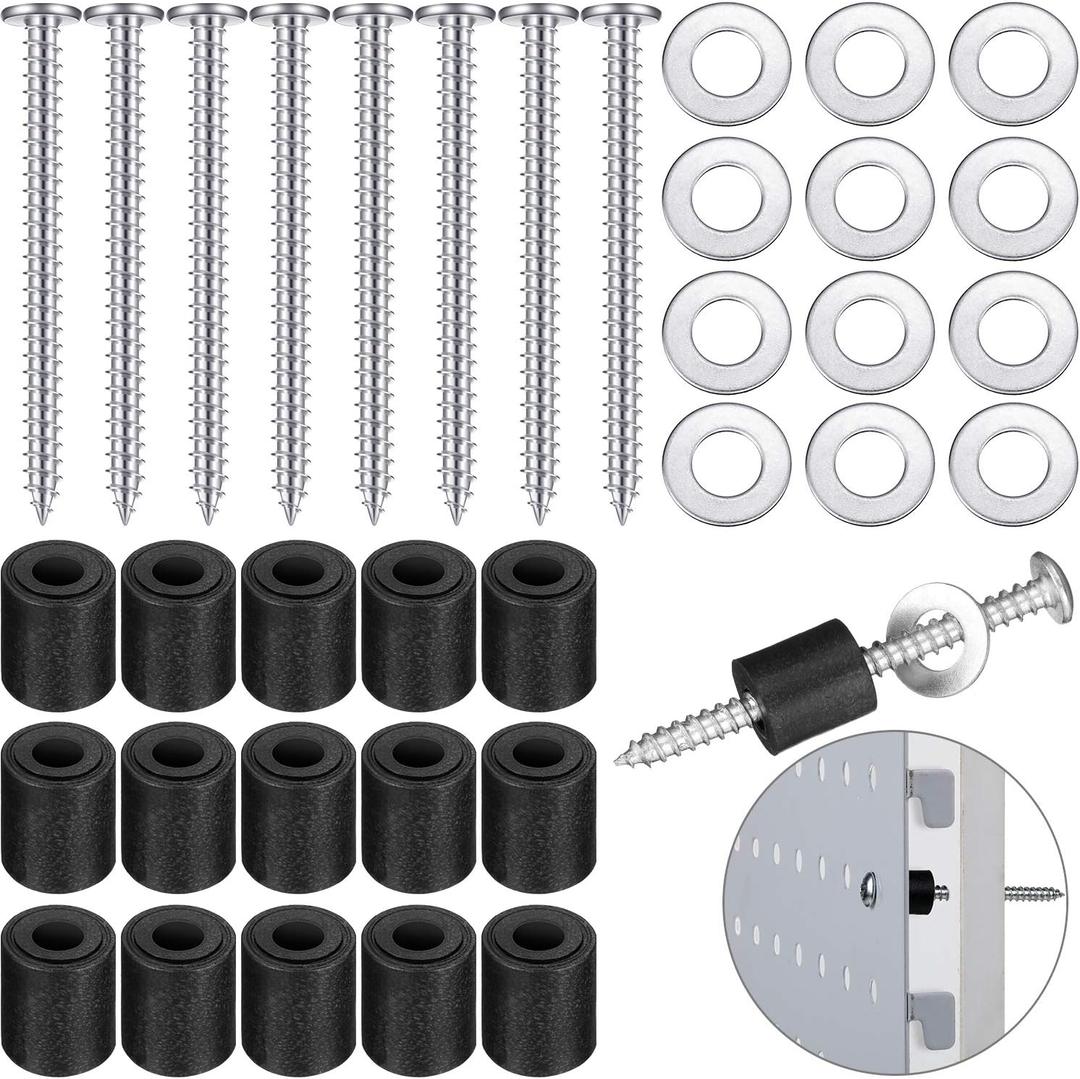Hotop 24 Sets Pegboard Spacers Mounting Kit, Magnetic Pegboard Includes Screws, Spacers and Washers for 1/8-Inch and 1/4-Inch Pegboard