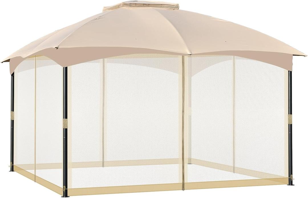 COWVIE Gazebo Replacement Netting Screen, 10' x 13' Universal Gazebo 4-Panel Mosquito Sidewalls with Double Zippers for Outdoor Patio (Only Netting)