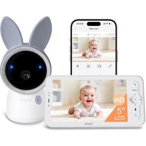 ARENTI 2.4G&5G Smart Baby Monitor with Camera and Audio, 5’’ WiFi/NoWiFi 4MP Split Screen with Night Light, Smoothing Lullabies, Cry&Motion Detection, Temp&Humidity Senor, Free APP with Motion Video